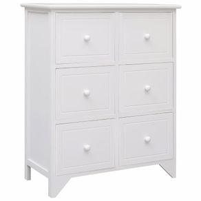 Side Cabinet with 6 Drawers White 60x30x75 cm Paulownia Wood