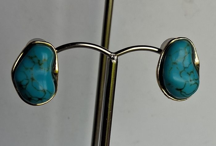 Irregular Gilted Cabochon Turquoise Earrings