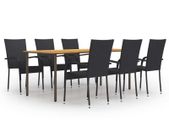 7 Piece Garden Dining Set Poly Rattan Black