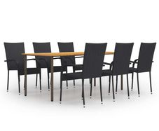 7 Piece Garden Dining Set Poly Rattan Black