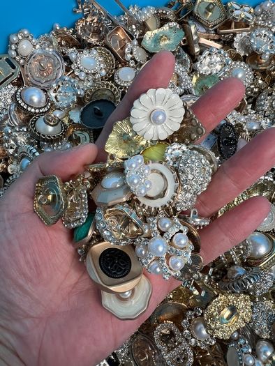 Mixed Random Imperfect Decorative Rhinestone, Pearl & Metal Craft Buttons