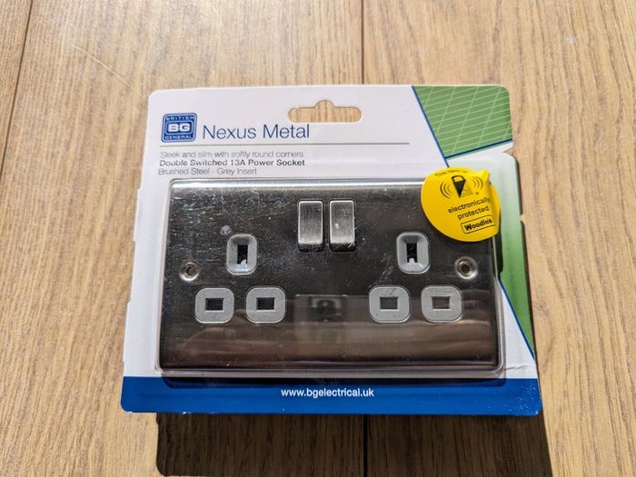2x BG Nexus Brushed Steel NBS22G Double Socket Switched