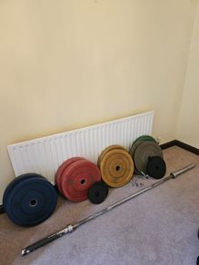 177kg Olympic Barbell & Bumper Plate Weight Set (157kg Plates + 20kg Bar)