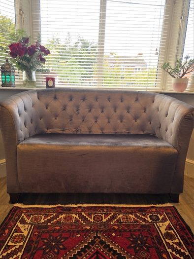 Olive Green Velvet Loveseat / Compact 2 Seater Sofa