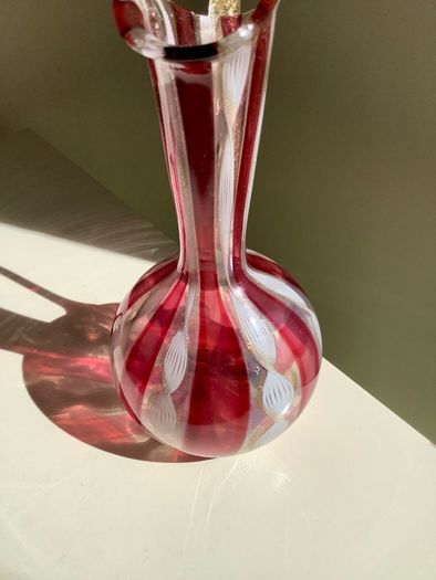 Vintage Venetian Style Hand Blown Art Glass Ewer Latticino 15cm