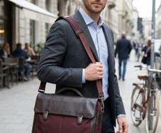 Large Piquadro Italian Leather and Canvas Briefcase, Messenger, Laptop, Storage Bag