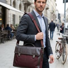 Large Piquadro Italian Leather and Canvas Briefcase, Messenger, Laptop, Storage Bag