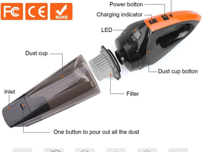 6500pA Handheld Vacuum Cleaner, Cordless Handheld Vacuum with Rechargeable 2500mAh Battery for Home and Car