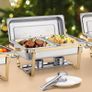 Chafing Dish Buffet Set, 8 Qt 4 Pack, Stainless Steel Chafer with 2 Full Size and 4 Half Size Pans, Rectangle Catering Warmer Server with Lid Water Pan Stand, for Weddings Parties Banquets, Gold Image 7