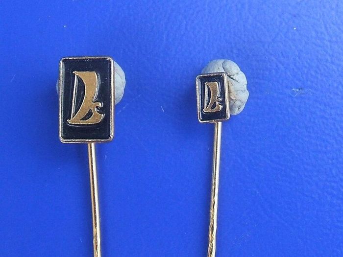 LADA cars (x 2) - vintage promotional stickpin logo badges (1970s)