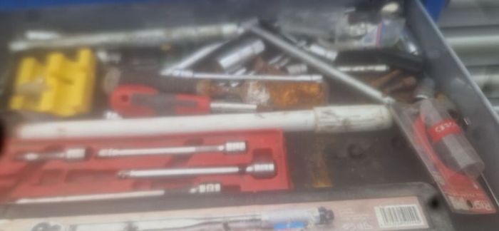 large 6x5 tool box two in two parts top and bottom on wheels top brands snap on.  Blue  point teng tools. Oil change kit . Piston pressure kit   lot of tools  snap onlarge
