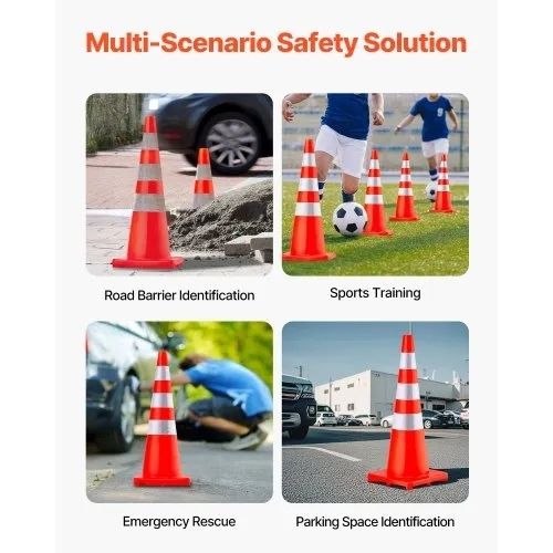 Safety Cones, 6 x 36" Traffic Cones, PVC Orange Construction Cones, Reflective Collars Traffic Cones with Weighted Base Used for Traffic Control, Driveway Road Parking and School Improvement