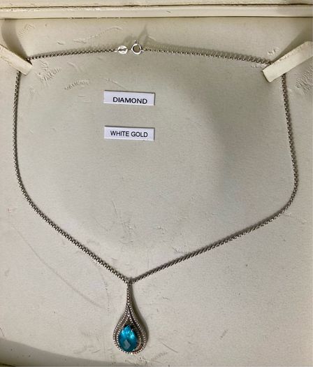9ct White Gold 0.10ct Diamond and Blue Topaz Teardrop Pendant