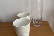 Glass Vase and 2 Small Flower Pots