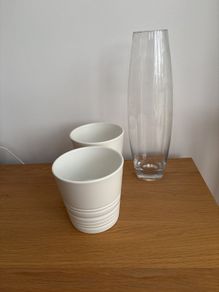 Glass Vase and 2 Small Flower Pots