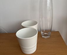 Glass Vase and 2 Small Flower Pots