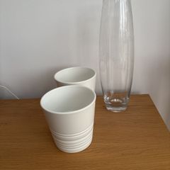 Glass Vase and 2 Small Flower Pots