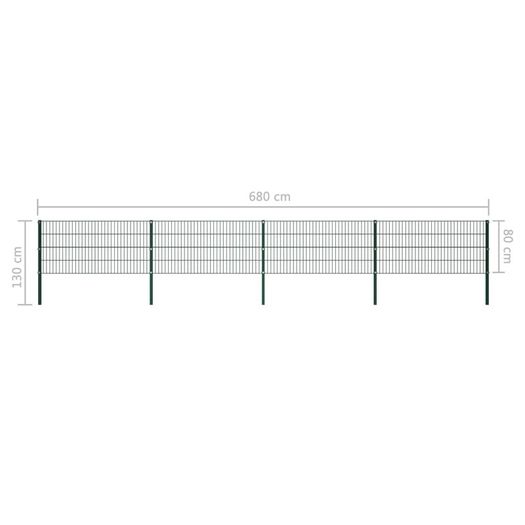 Fence Panel with Posts Iron 8.5x1.2 m Green