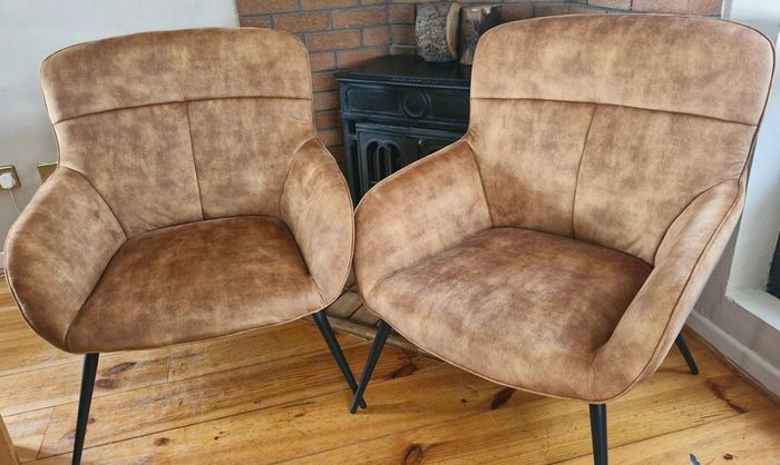 Pair of Great Condition EZ Living "Monet" Gold Velvet Chairs