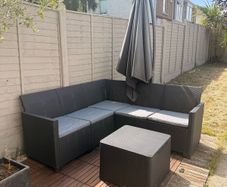 Corner Garden Furniture Set with Storage & Table