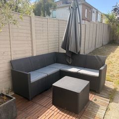 Corner Garden Furniture Set with Storage & Table