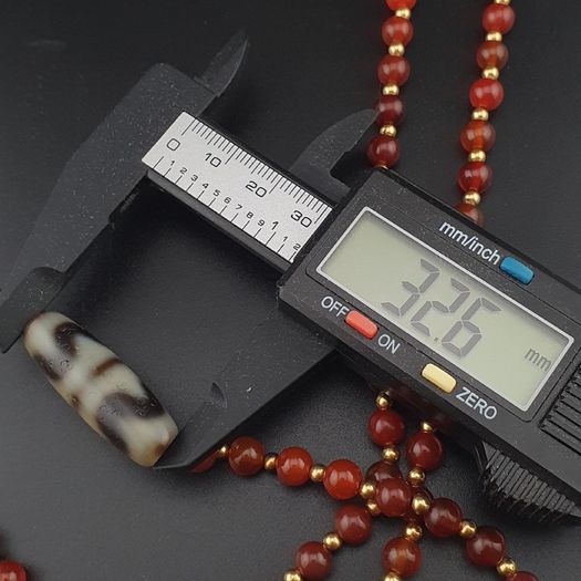 Antique Zigzag Tibetan Agate Pendant With Carnelian Beads Necklace