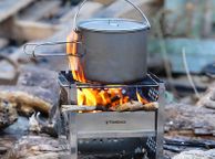 main image for ad BRAND NEW Outdoor Stainless Steel Wood Stove w/ Barbecue Grill Portable Wood Burning Stove Camping BBQ Firewood Burner w/ Bracket