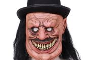 Zombie latex Halloween mask with hat and hair.