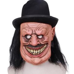 Zombie latex Halloween mask with hat and hair.