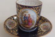 2nd Stunning Antique Alt Wien Old Vienna or Augarten Porcelain Manufactory Hand Painted and Hand Gilded Small Coffee Can and Matching Saucer, with the Authentic Bindenschild Shield Backstamps