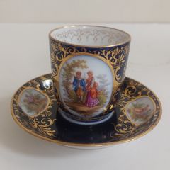 2nd Stunning Antique Alt Wien Old Vienna or Augarten Porcelain Manufactory Hand Painted and Hand Gilded Small Coffee Can and Matching Saucer, with the Authentic Bindenschild Shield Backstamps