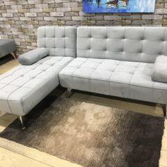 Silver Grey Luxury Corner Sofa Bed with Chaise Longue