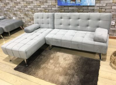 Silver Grey Luxury Corner Sofa Bed with Chaise Longue