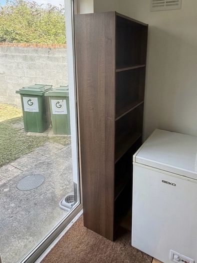Glass Top Dining Table & Tall Wooden Bookcase / Storage Unit
