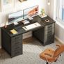 Computer Desk with 8 Fabric Drawers, Office Desk with Storage  120 x 48 cm Black Home Office Desk, PC Study Desk for Bedroom and Living Room Compact Work Table with More Storage Space Image 4