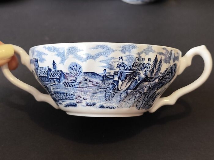 A Set of Six Myott Staffordshire Ironstone Royal Mail Soup Bowls and Melody Saucers