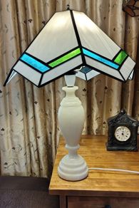 Table Lamp. Glass shade and marble base.