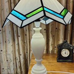 Table Lamp. Glass shade and marble base.