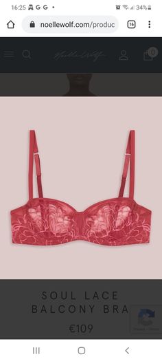 Noelle Wolf Soul Lace Balcony Bra non pad size 32C, 34C, 32D, garnet rose colour