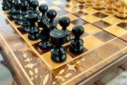 Vintage Decorative Foldable Chessboard with Hand Carved Detail and Chess Pieces 26 cm Square