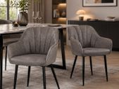 Set of 2 Grey Dining Chairs with Armrests Quilted PU Upholstered Kitchen & Dining Room Chairs