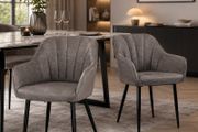 Set of 2 Grey Dining Chairs with Armrests Quilted PU Upholstered Kitchen &amp; Dining Room Chairs