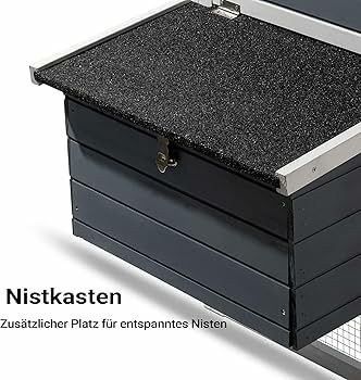 Chicken Coop with Nesting Box & Open Enclosure, Grey, House with Pull-out Tray