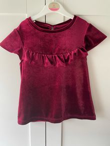 Wine/burgundy velvet top with frill/ruffle detail