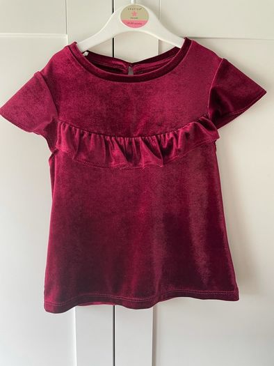 Wine/burgundy velvet top with frill/ruffle detail