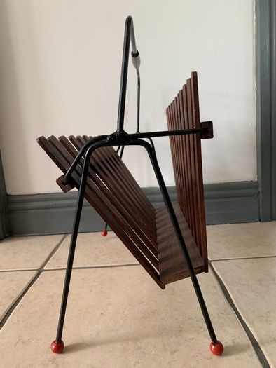 Atomic Teak & Metal Wire Magazine Rack