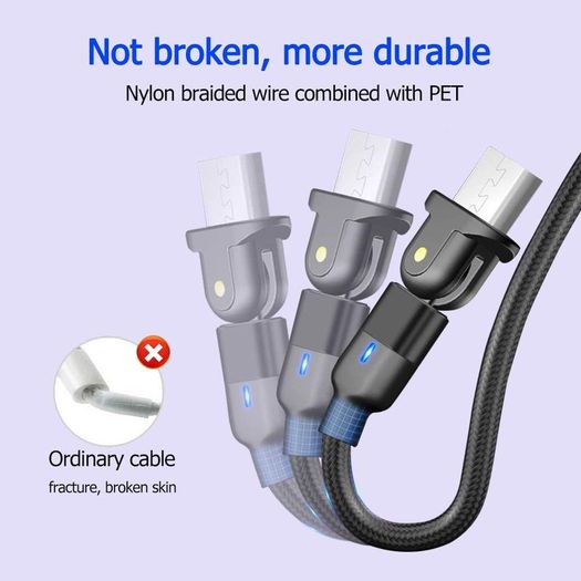 USLION 2M Micro USB QC 3.0-2.0 3A 180 Rotate+LED Cable Fast Charging & Data Sync Nylon Braided Cable (Brand New/Warranty)