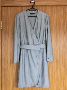 Vintage Louis Feraud Pure New Wool Wrap Dress UK 12 Grey