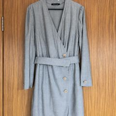 Vintage Louis Feraud Pure New Wool Wrap Dress UK 12 Grey