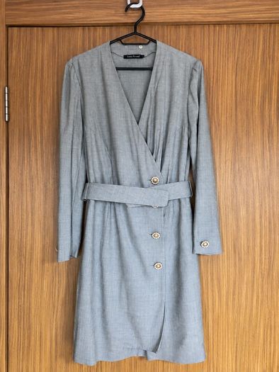 Vintage Louis Feraud Pure New Wool Wrap Dress UK 12 Grey